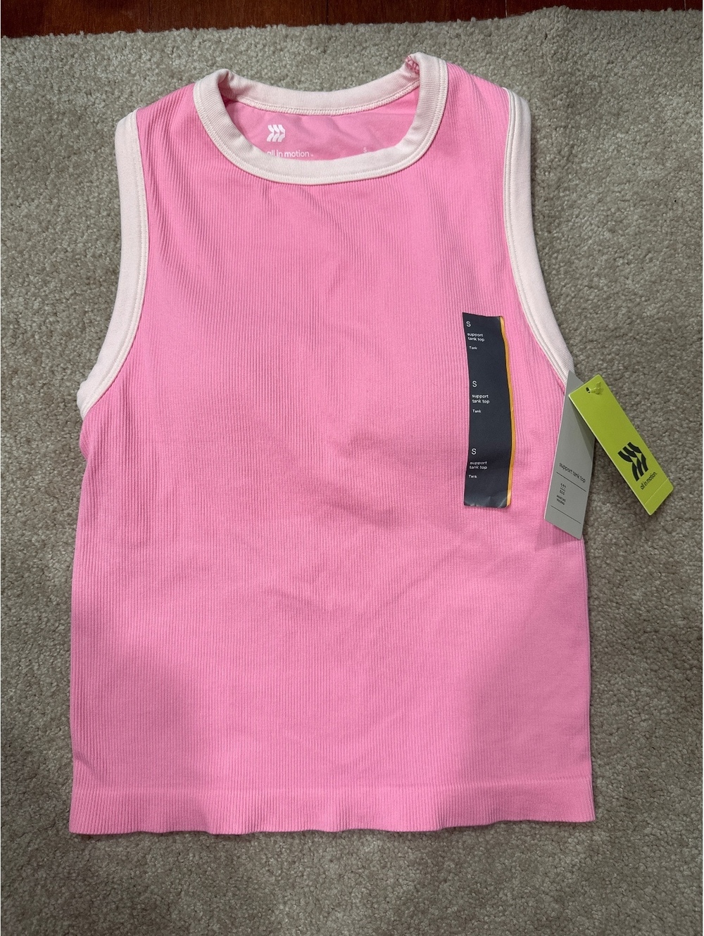 (5)All in Motion Pink Support Tank Top with Built-in Bra, Size Small